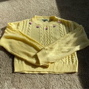 Wild Fable Yellow Cropped Embroidered Sweater Rose XS